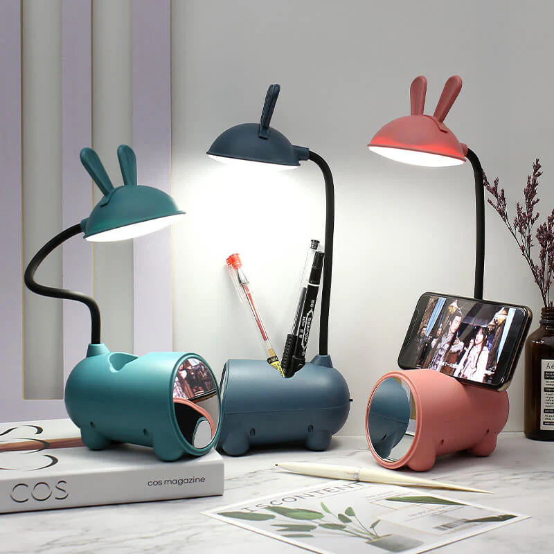 LumoBun Tafellamp – Schattige LED Bureaulamp met Penhouder en USB-aansluiting