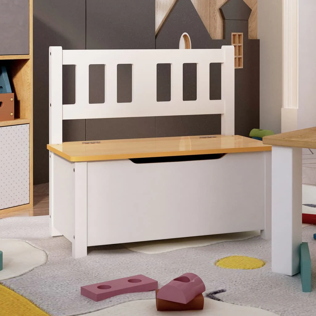vidaXL Kinderopbergbankje 60x30x55 cm MDF wit en grijs
