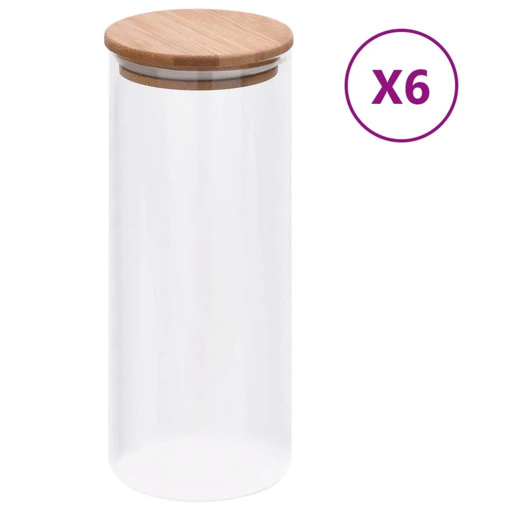 vidaXL Opbergpotten met bamboe deksel 6 st 1000 ml glas