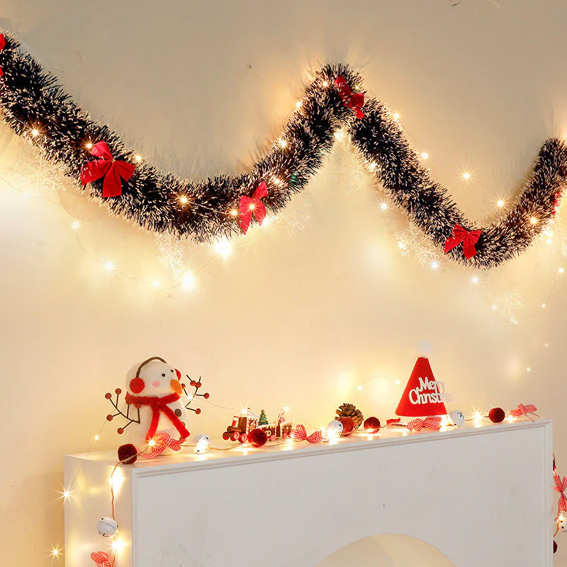 LumaTinsel LED Kerstslinger – Set van 2 Draadloze Metallic Slingerlampen met Warme Verlichting