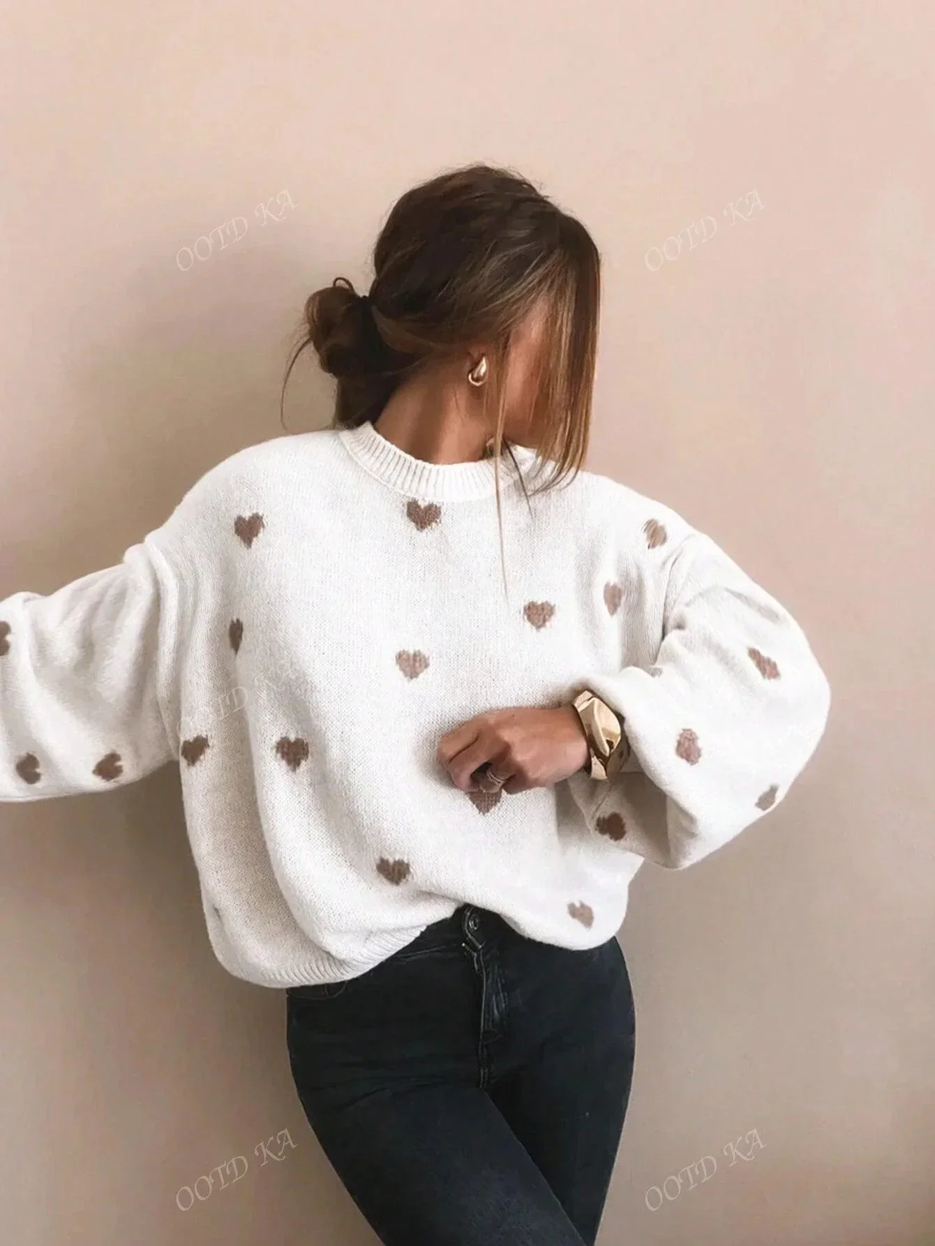 Hartelief Dames Trui met Speelse Print en Relaxte Pasvorm