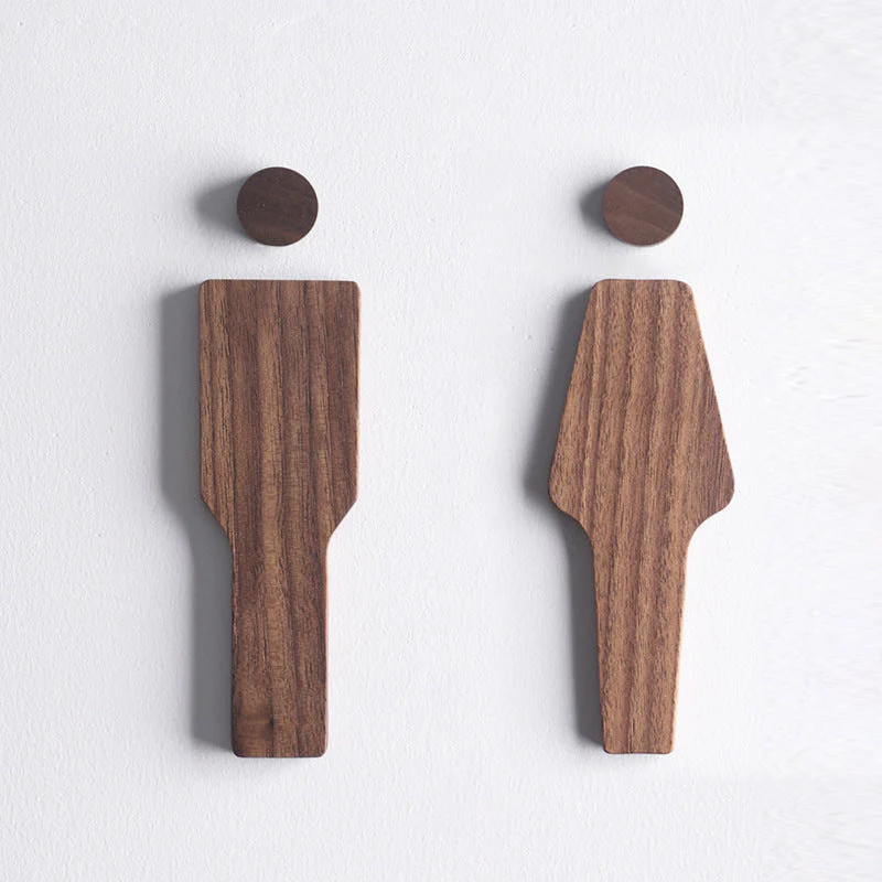 Set Houten Toiletborden van Zwart Walnoot – Heren & Dames – Zelfklevend