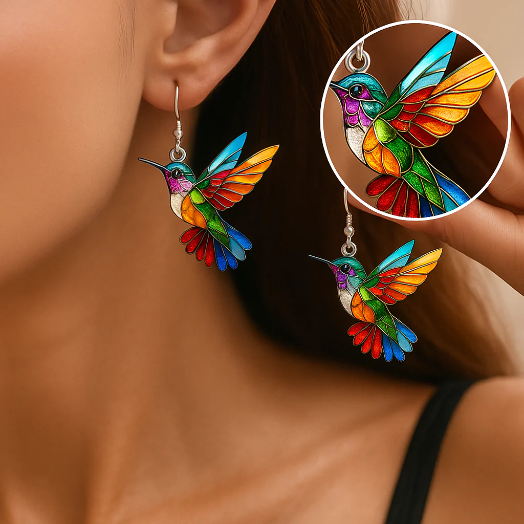 Kleurrijke Kolibrie Oorbellen – Vrolijke Dangle Sieraden met Vliegende Vogel - Afbeelding 3