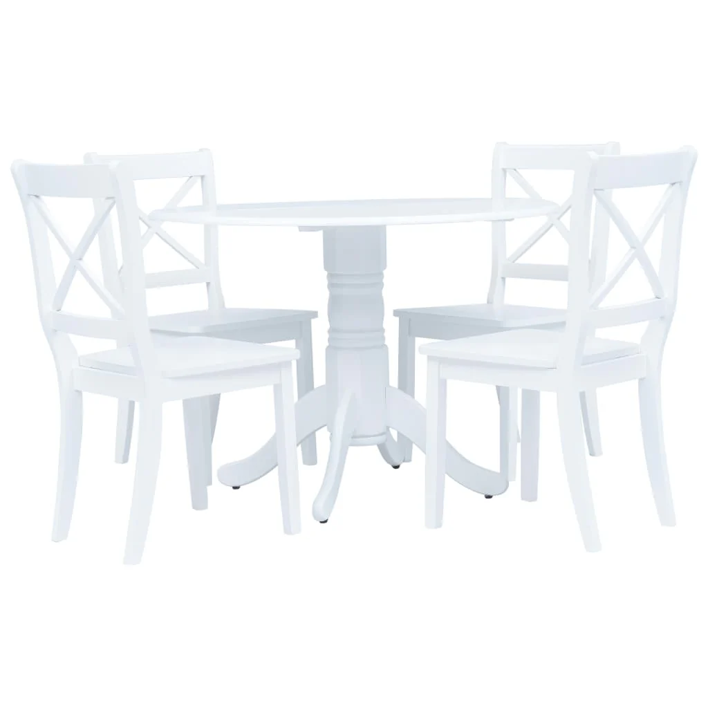 vidaXL 5-delige Eethoek massief rubberwood wit en bruin