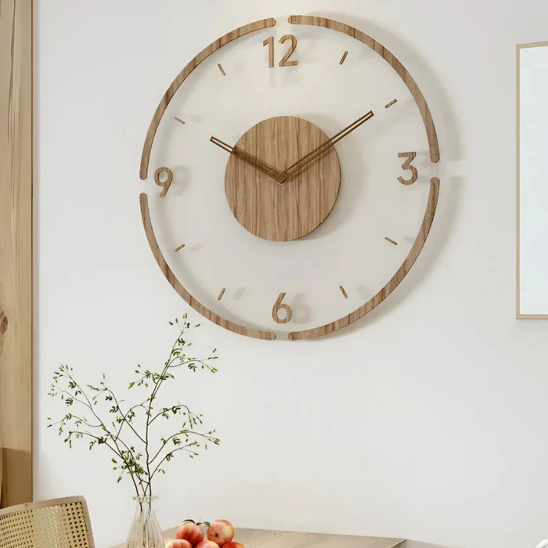 Geluidloze Wandklok HoutLicht – Moderne Klok met Acryl Design voor Woonkamer