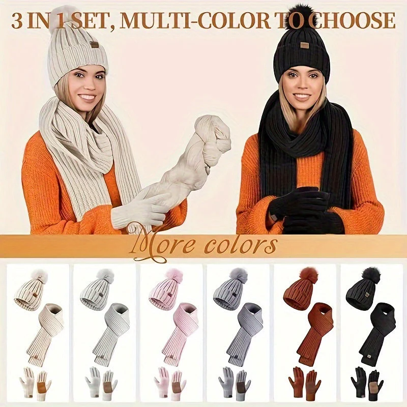 Winterelegant Dames Winterset met Muts Sjaal en Touchscreen Handschoenen - Afbeelding 3