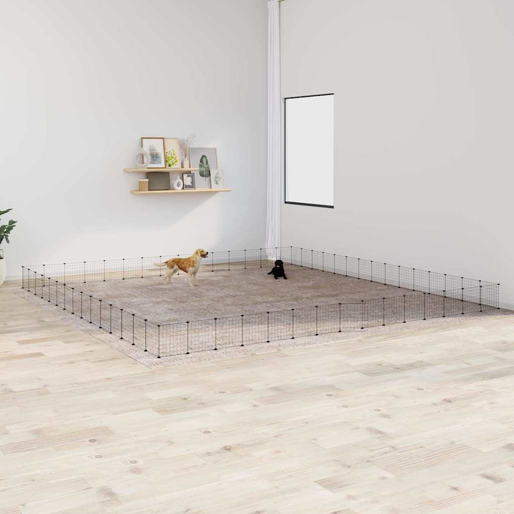 vidaXL Huisdierenkooi met deur 28 panelen 35×35 cm staal zwart