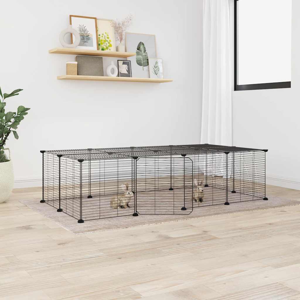 vidaXL Huisdierenkooi met deur 20 panelen 35×35 cm staal zwart