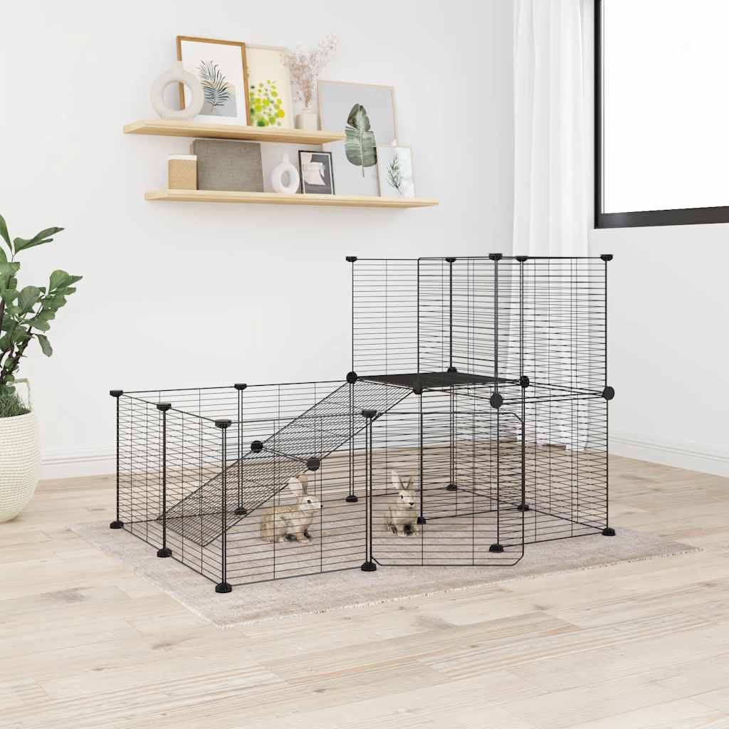 vidaXL Huisdierenkooi met deur 36 panelen 35×35 cm staal zwart