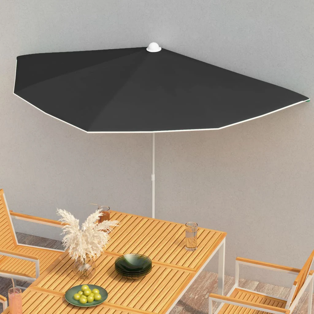vidaXL Parasol half met paal 180×90 cm antracietkleurig