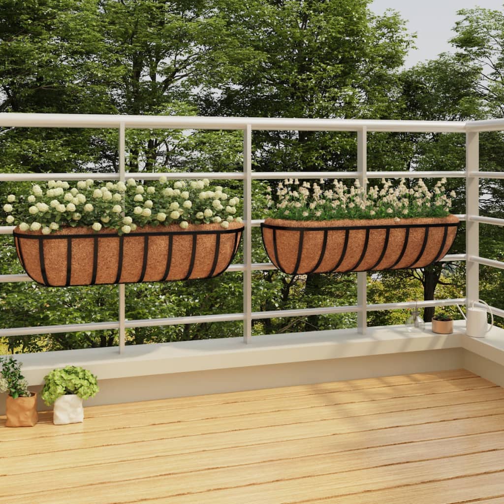 vidaXL Wandbakken 2 st met kokosvezel 76x21x16 cm staal zwart