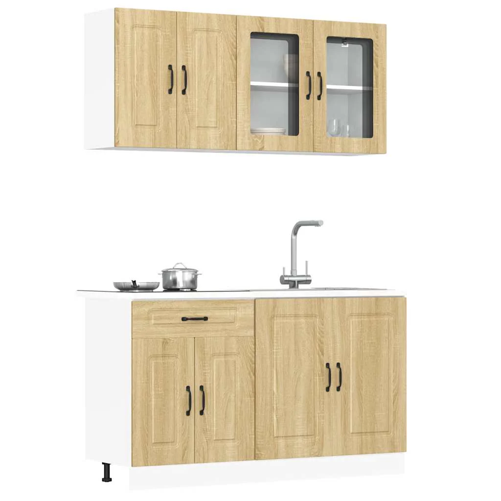 vidaXL 4-delige Keukenkastenset Kalmar bewerkt hout zwart