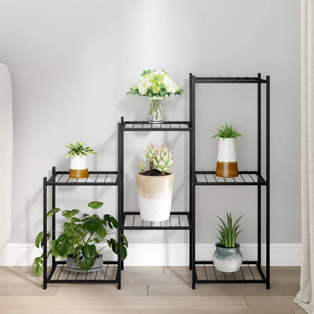 vidaXL Bloemenstandaard met wielen 83x25x83,5 cm ijzer zwart