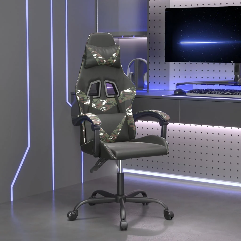 vidaXL Gamestoel draaibaar kunstleer zwart en camouflage