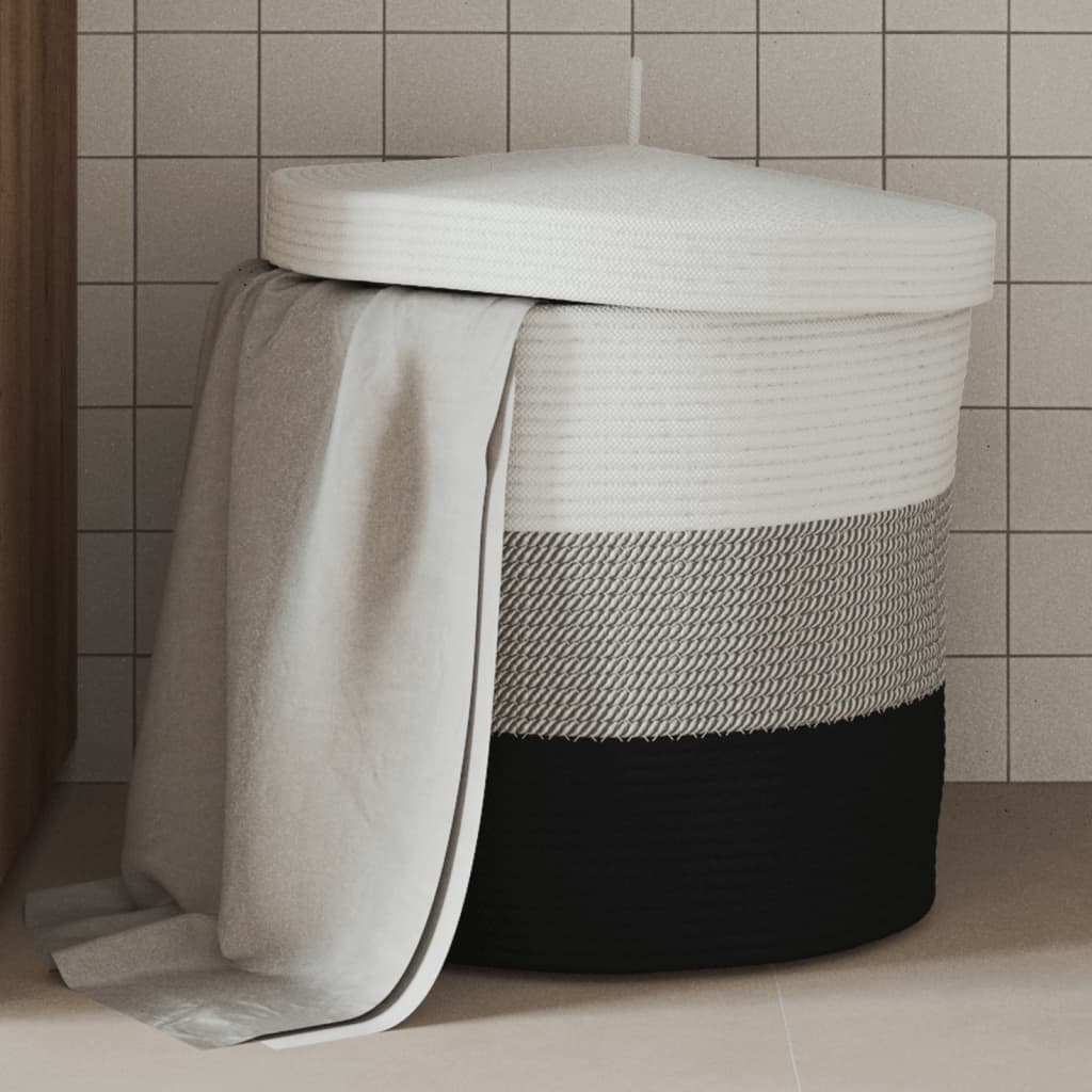 vidaXL Opbergmand met deksel Ø 40×35 cm katoen wit en zwart