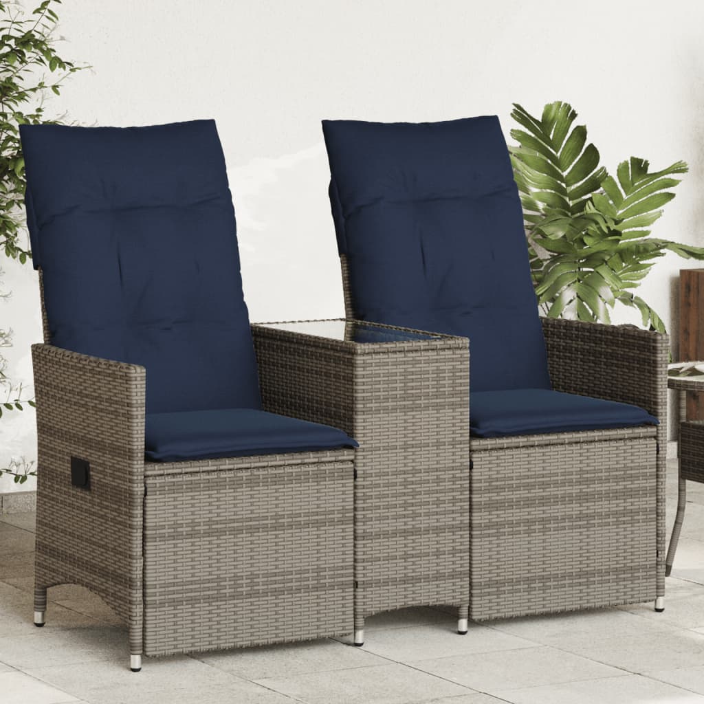 vidaXL Tuinbank 2-zits verstelbaar met tafel poly rattan grijs