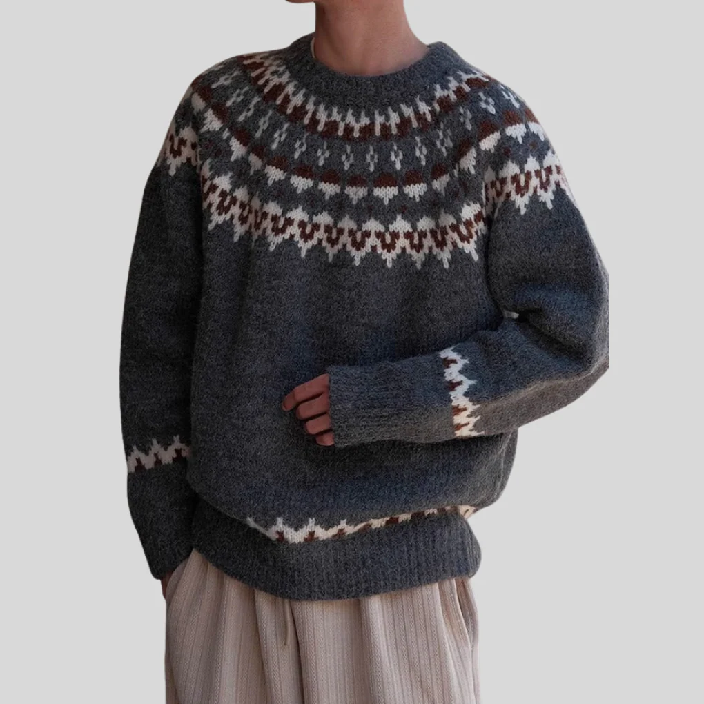 RetroWeave Herentrui – Gebreide Trui met Ronde Hals en Vintage Design