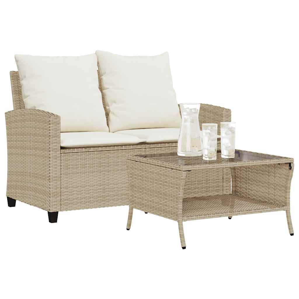 vidaXL Tuinbank 2-zits met kussens & tafel poly rattan grijs