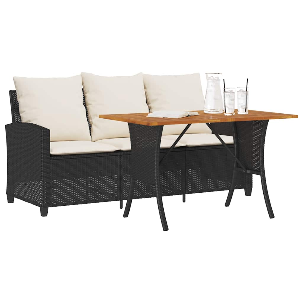 vidaXL Tuinbank 3-zits met kussens & tafel poly rattan lichtgrijs