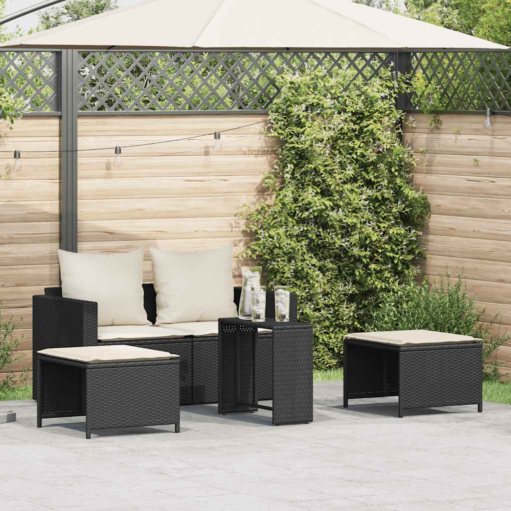 vidaXL 5-delige Tuinbankstel met kussens stapelbaar poly rattan bruin