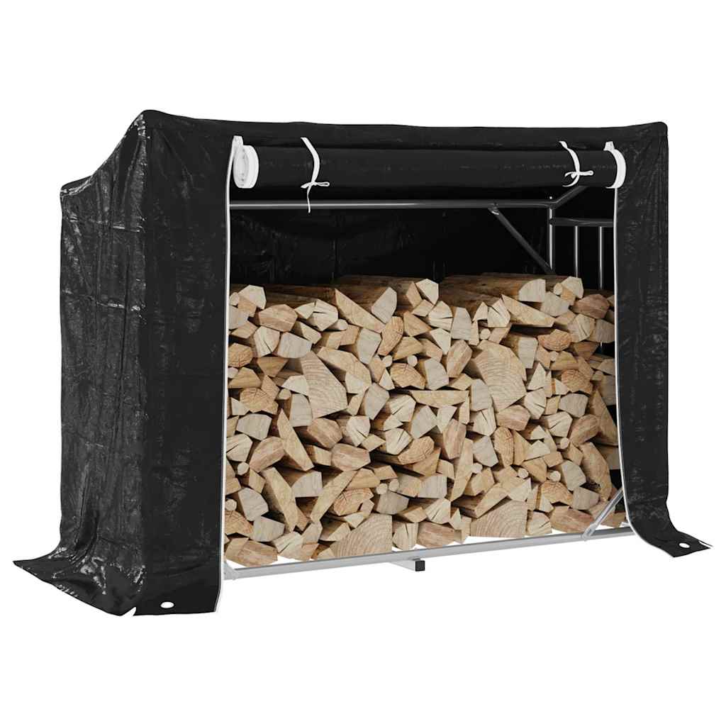 vidaXL Haardhoutrek met regenhoes 100x100x200 cm gegalvaniseerd staal