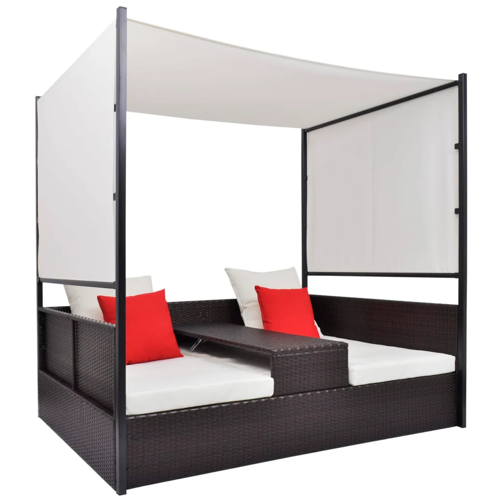 vidaXL Tuinbed met luifel 190×130 cm poly rattan bruin
