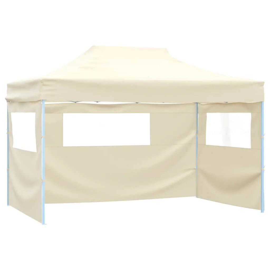 vidaXL Partytent met 3 zijwanden inklapbaar 3×4 m staal crème