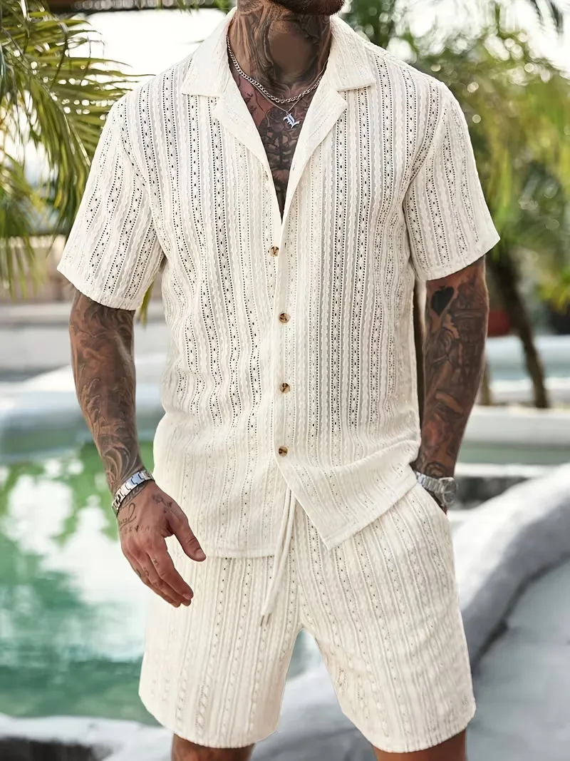 Heren Jacquard Zomerset met V-Hals Shirt en Short
