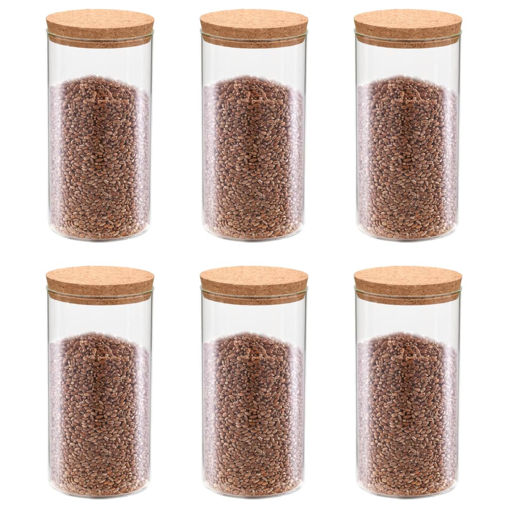 vidaXL Opbergpotten met kurken deksel 6 st 1100 ml glas