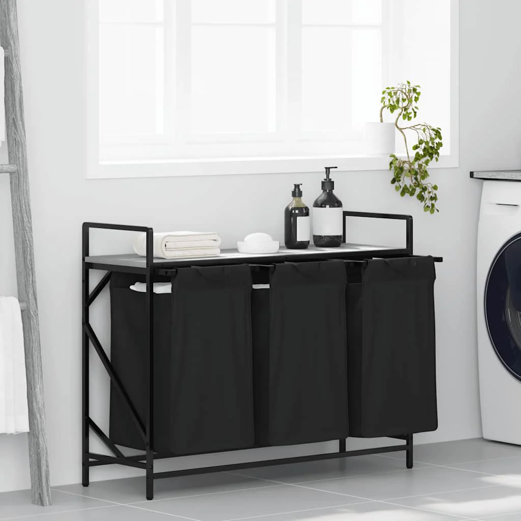 vidaXL Wasmand 2 vakken met plank zwart eikenkleurig