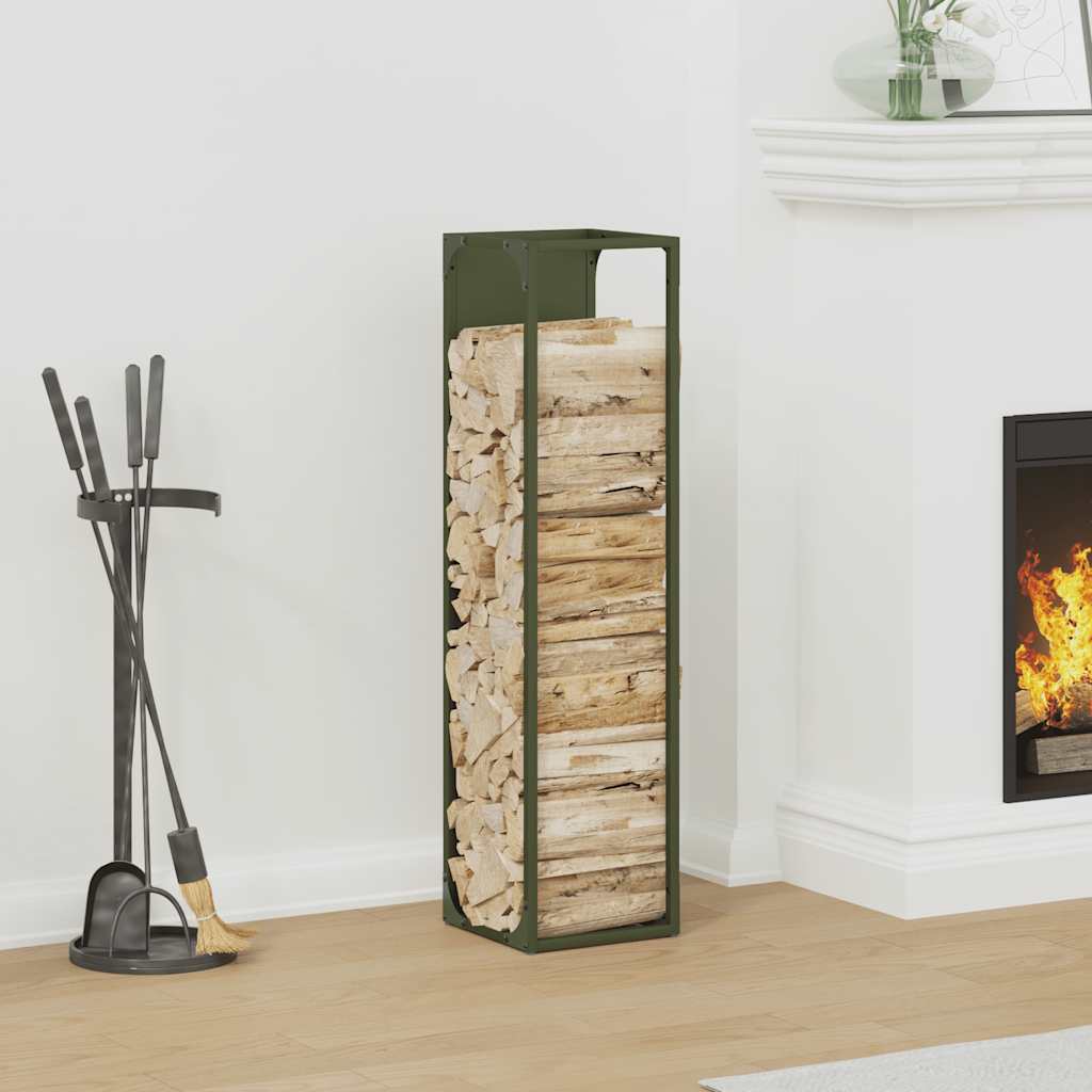 vidaXL Brandhoutrek 25x25x60 cm koudgewalst staal olijfgroen