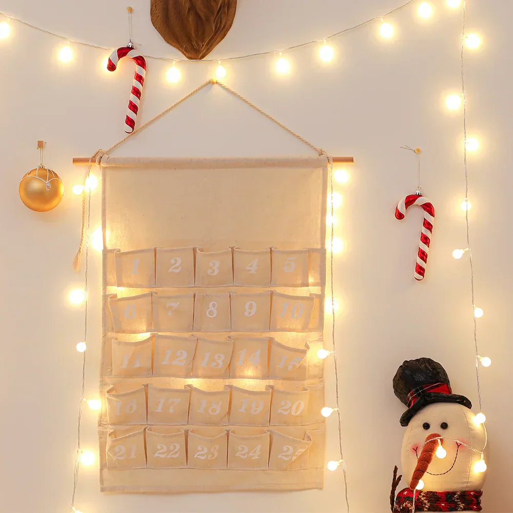 Katoenen Adventskalender met 24 Zakjes – Duurzame & Herbruikbare Kerstdecoratie