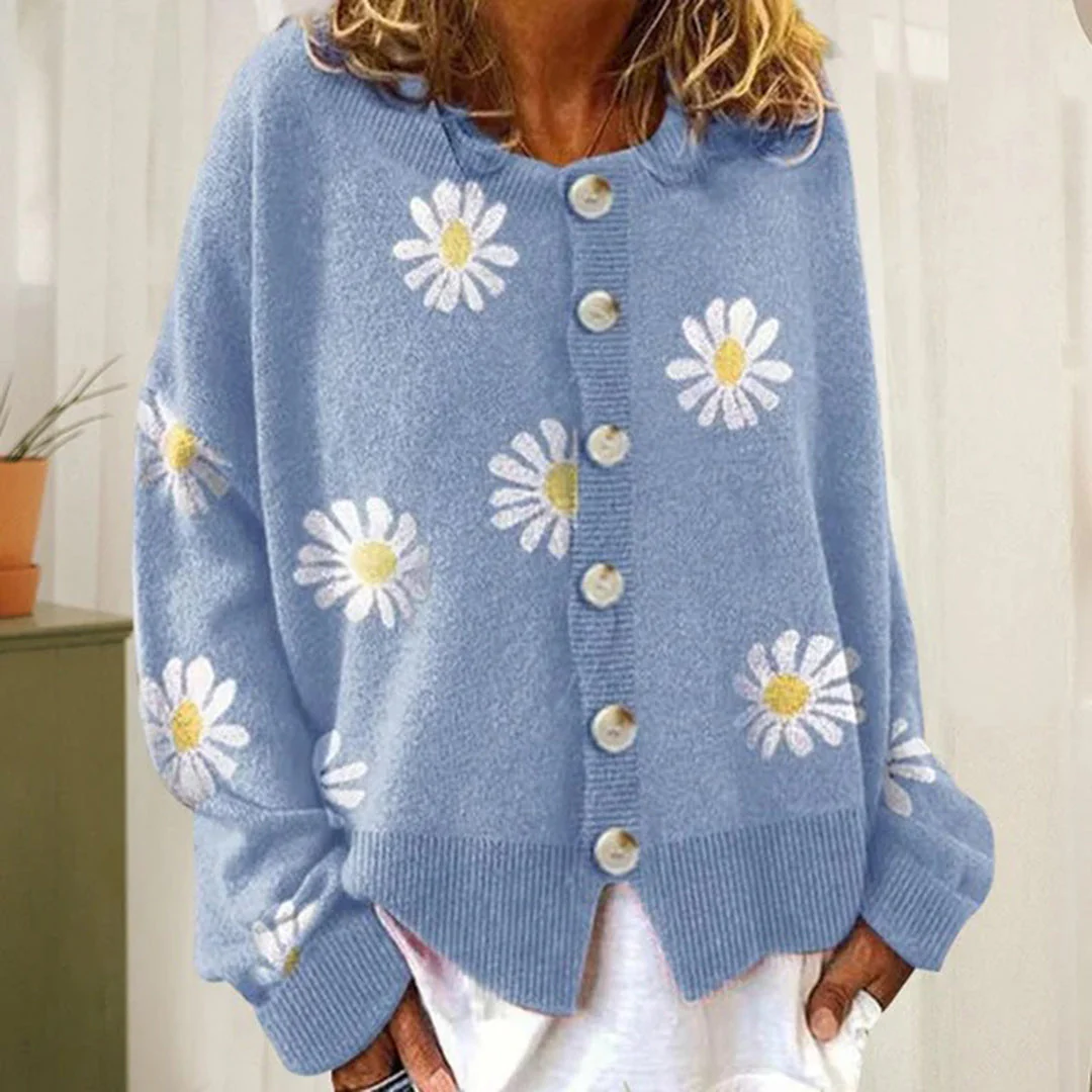 Claire – Casual Gebreid Bloemenvest