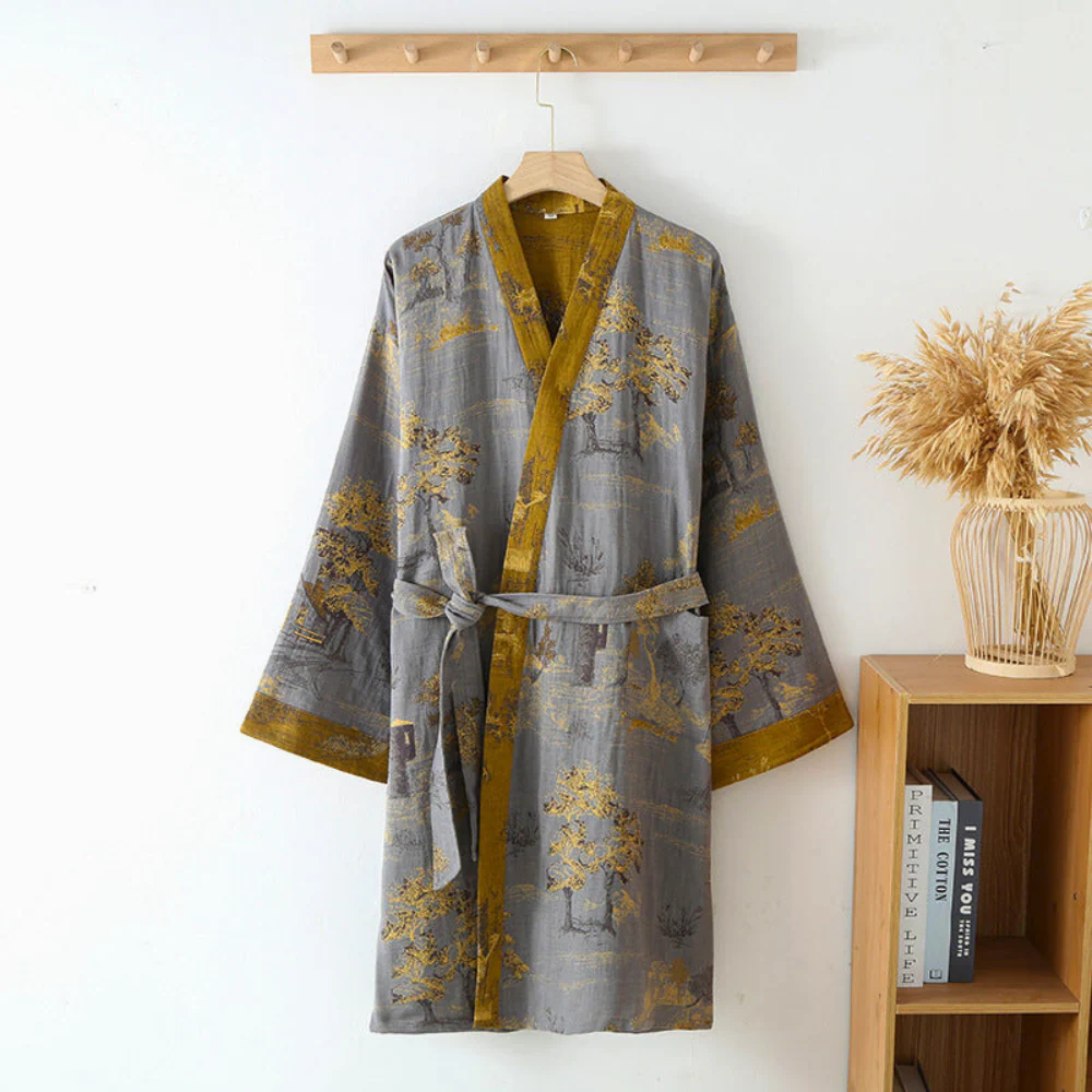 Zachte Katoenen Kimono Badjas – Unisex Retro Ontwerp - Afbeelding 3
