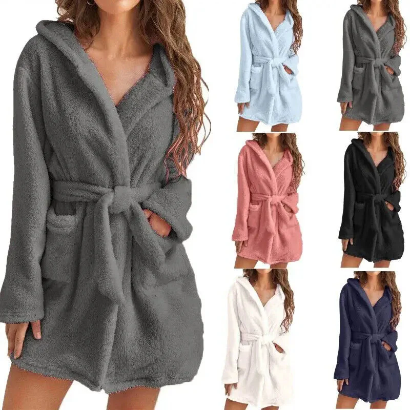 Warmelux Fleece Badjas met Capuchon en Verstelbare Tailleband