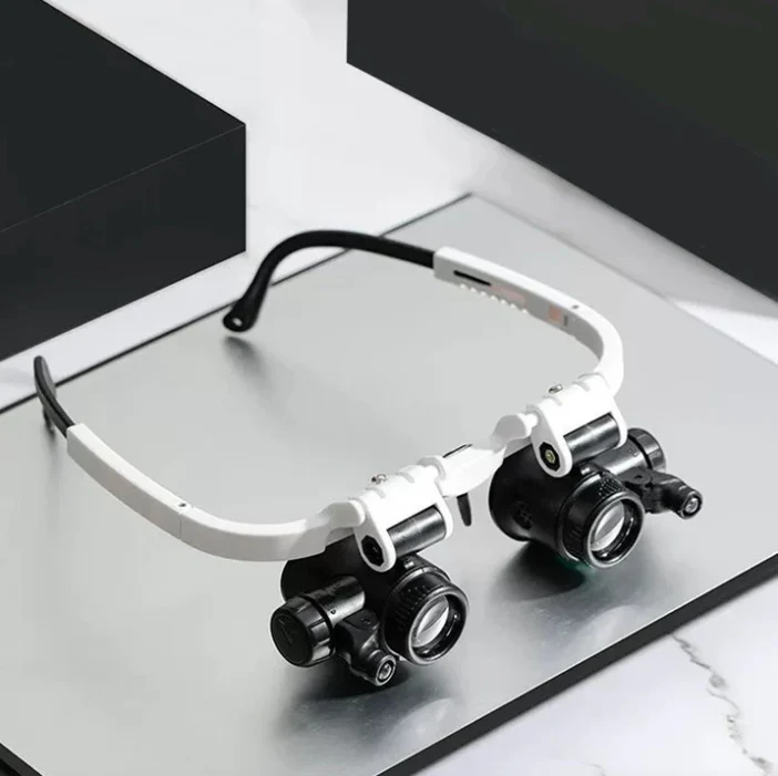 HD-Loupe met LED – voor gedetailleerd werk – met verwisselbare objectieftubes – verstelbare hoofdband – vergroting 8x, 15x, 23x – wandklok