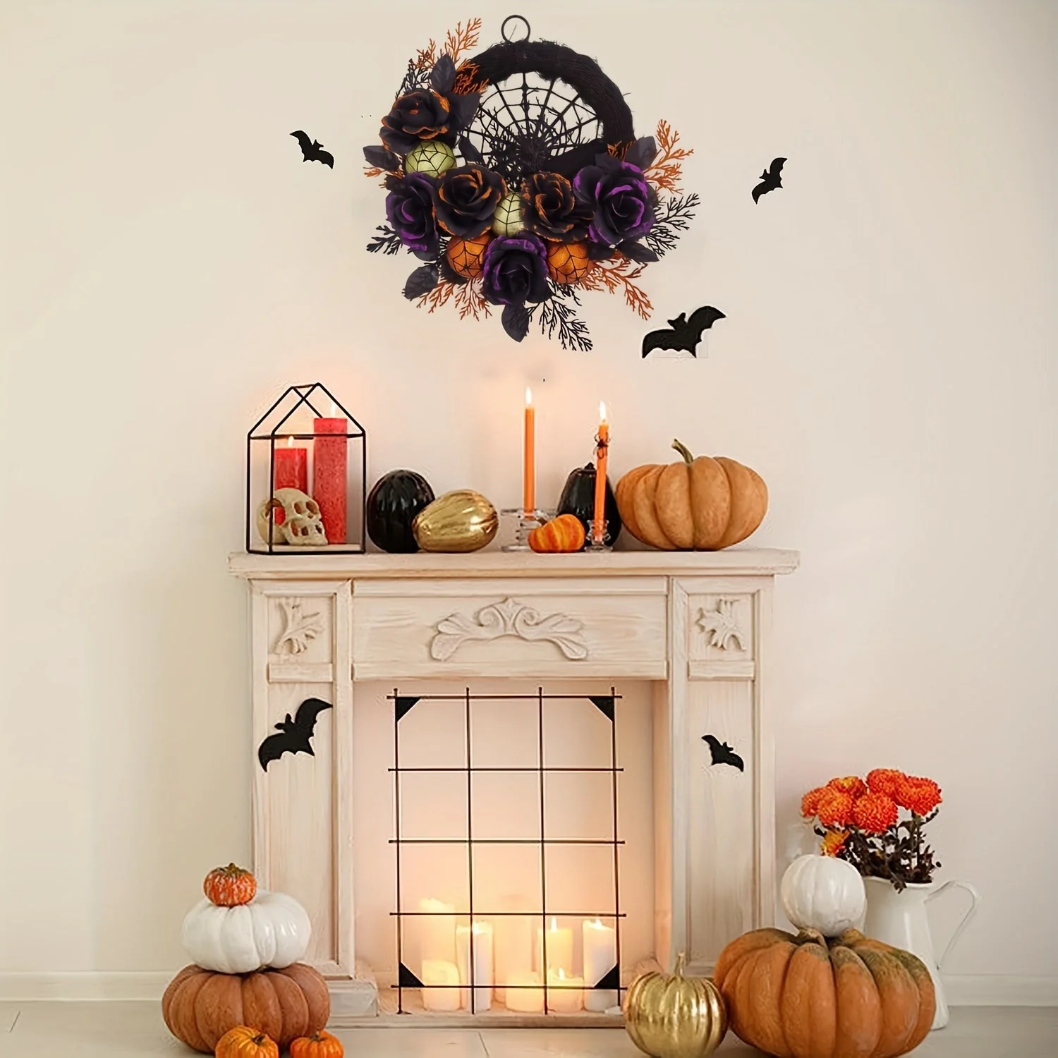 Spinrag Halloween Krans – Decoratieve Binnenkrans voor Deuren en Muren - Afbeelding 2
