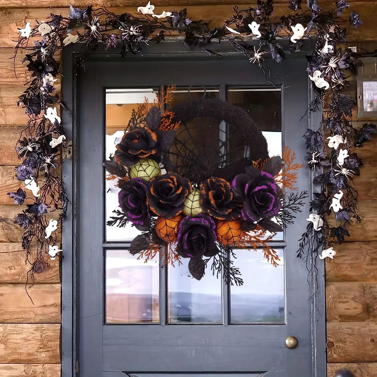Spinrag Halloween Krans – Decoratieve Binnenkrans voor Deuren en Muren - Afbeelding 3