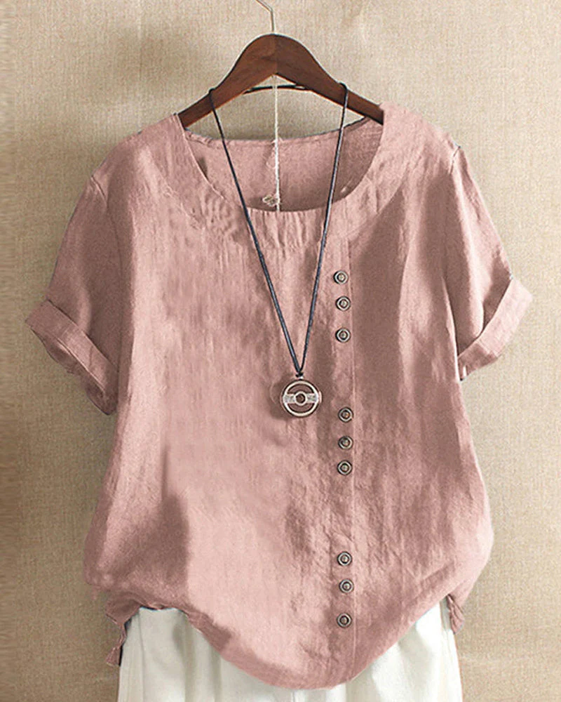 Kelly | Effen Korte Mouwen Blouse met Ronde Hals