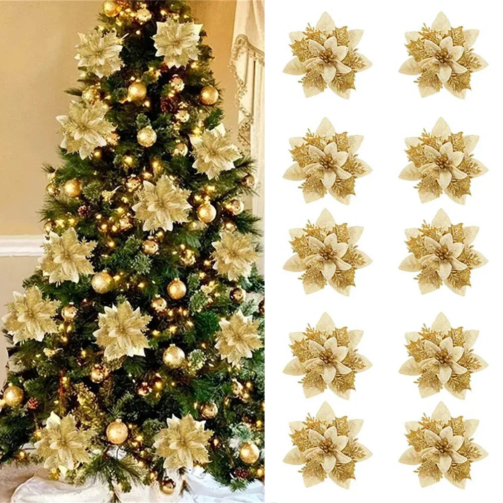 Floravine Kerstbloemen – Luxe Kunstbloemen in Rood, Roze en Goud voor Feestdecoratie