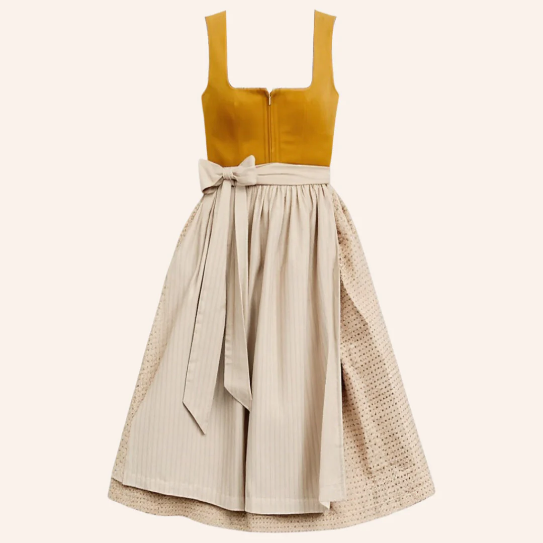 AlpenCharm Dirndljurk – Oranje Vintage Trachtenjurk met Beige Schort - Afbeelding 2