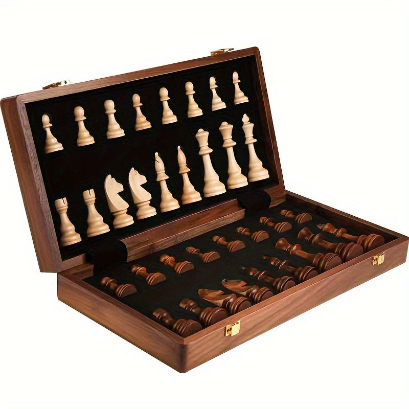 RoyalWood Luxe Schaakset – Massief Houten Schaakbord met Fijn Gedetailleerde Stukken