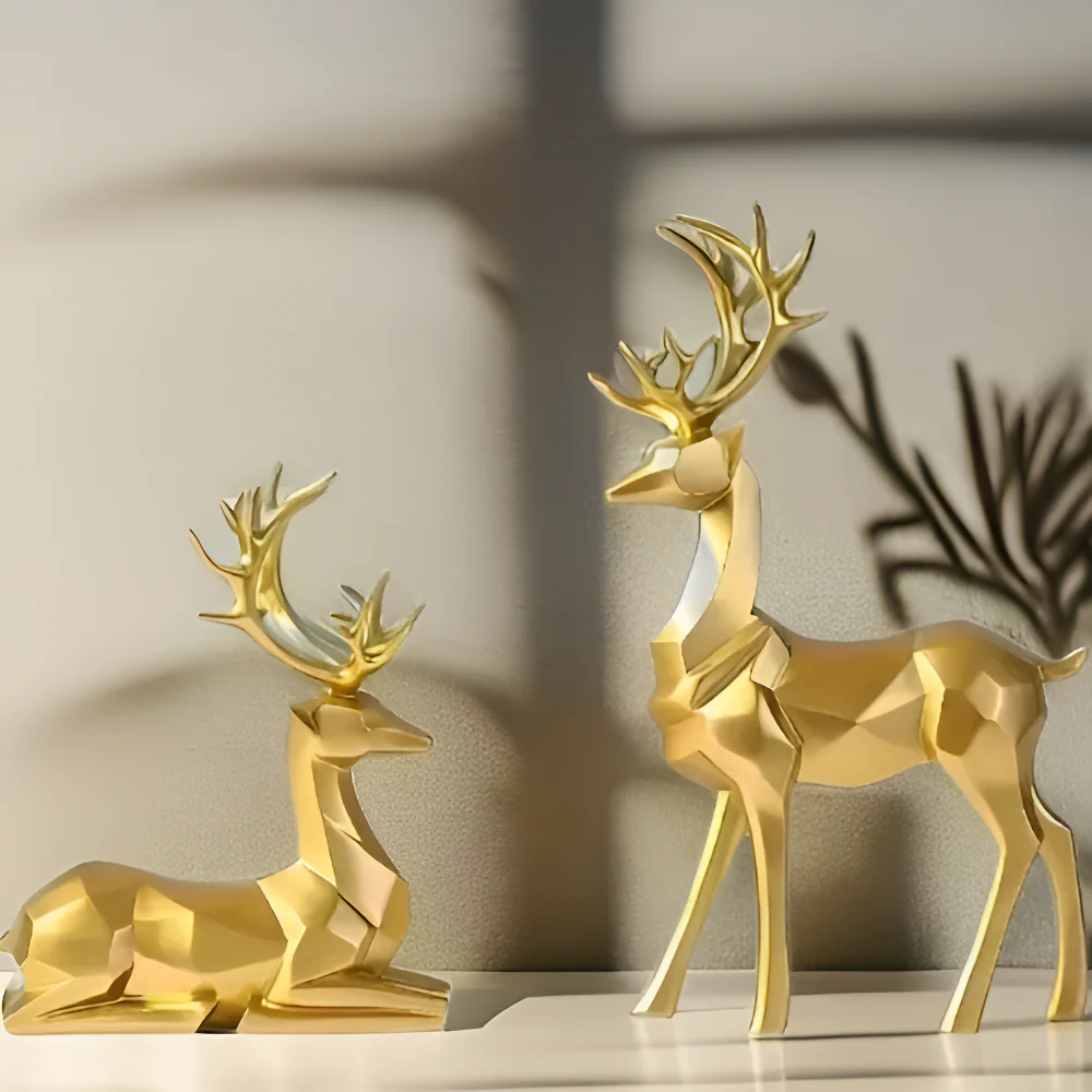 Geometrische Rendier Figurenset – Moderne 2-delige Resin Decoratie