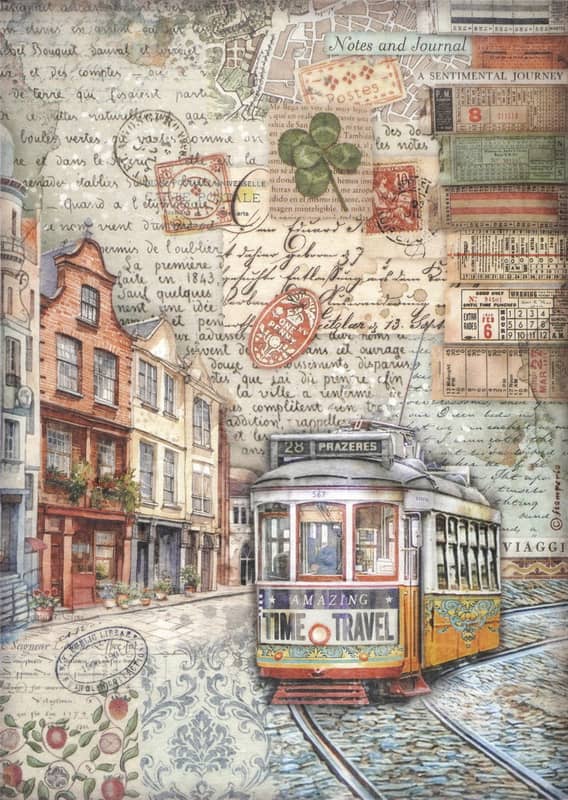 Stamperia –  Rice Paper – Art of Travelling Tram
