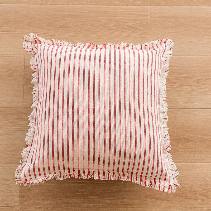 Elegante Kussenhoes met Jacquardpatroon en Franjes – Katoen-Linnenmix