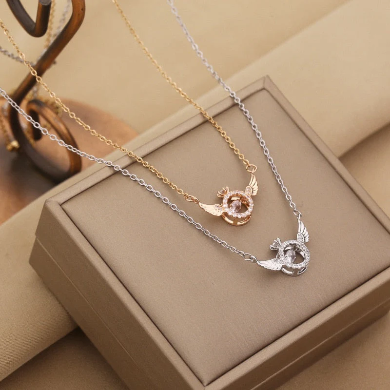 Engel Vleugels Ketting – Titaniumstaal Hanger met Strass