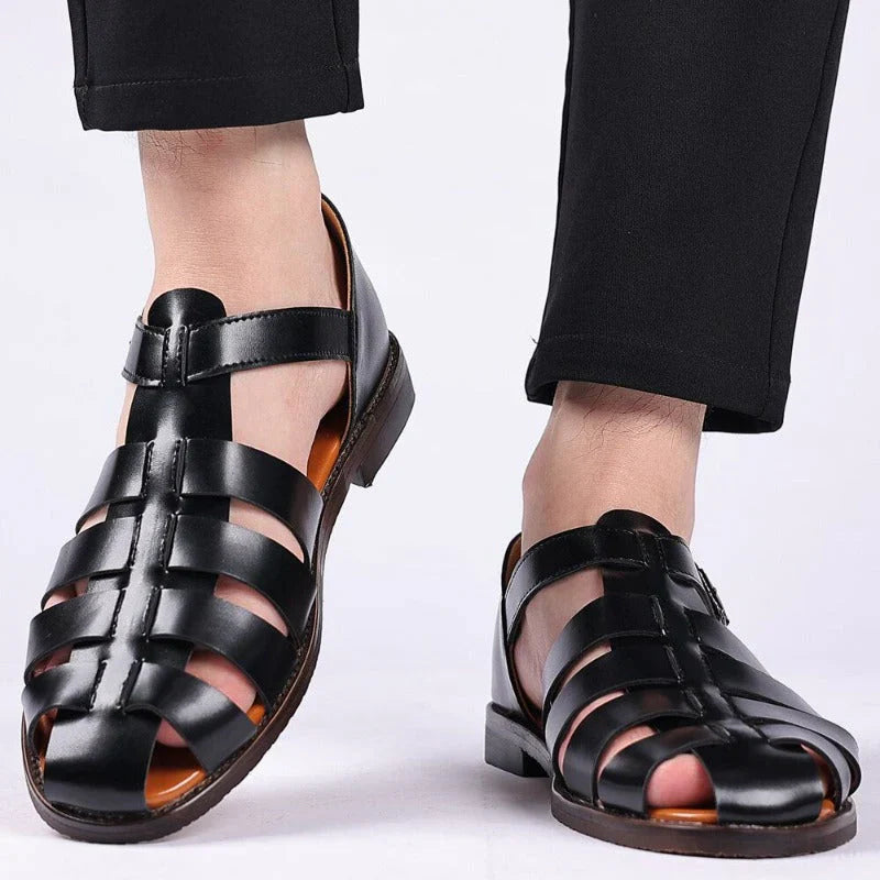 Leren Heren Sandalen met Verstelbare Bandjes en Ergonomisch Voetbed