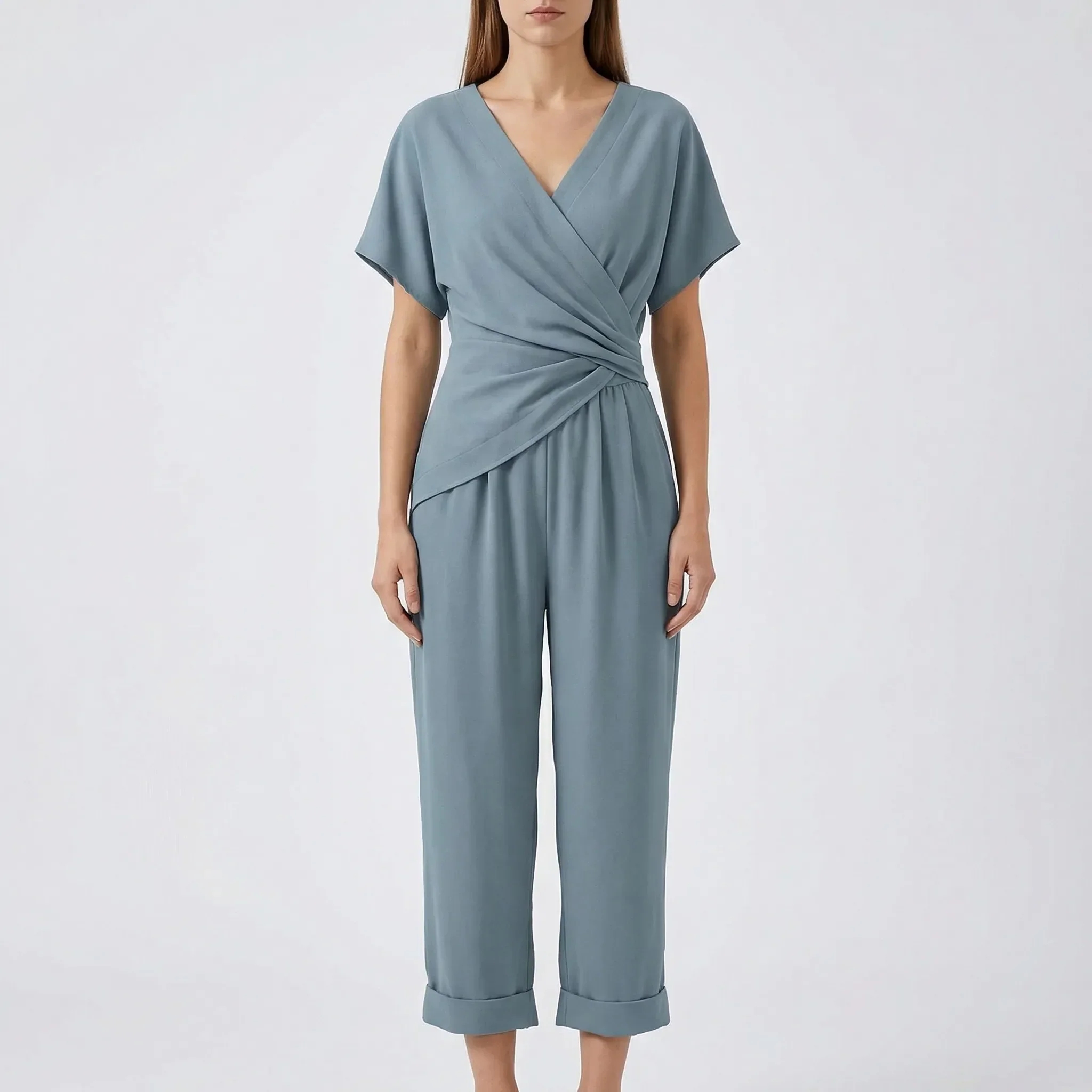 Dames Wikkelfront Top en Cropped Broek Zomerset Lichtgewicht - Afbeelding 2