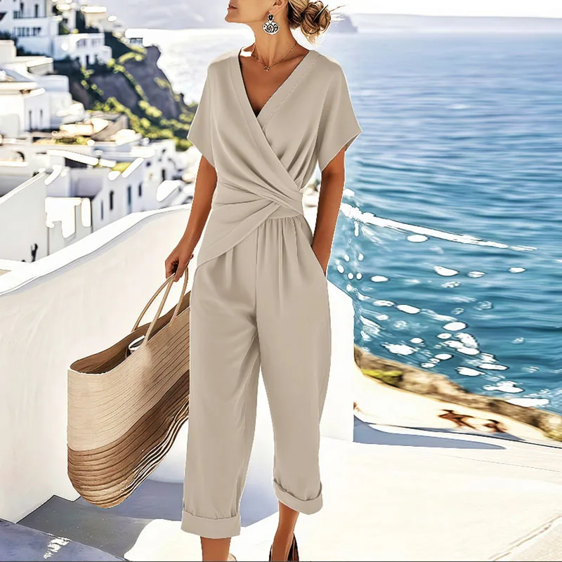 Dames Wikkelfront Top en Cropped Broek Zomerset Lichtgewicht - Afbeelding 3
