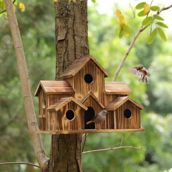 NestHaven Houten Vogelhuisje Met 6 Kamers